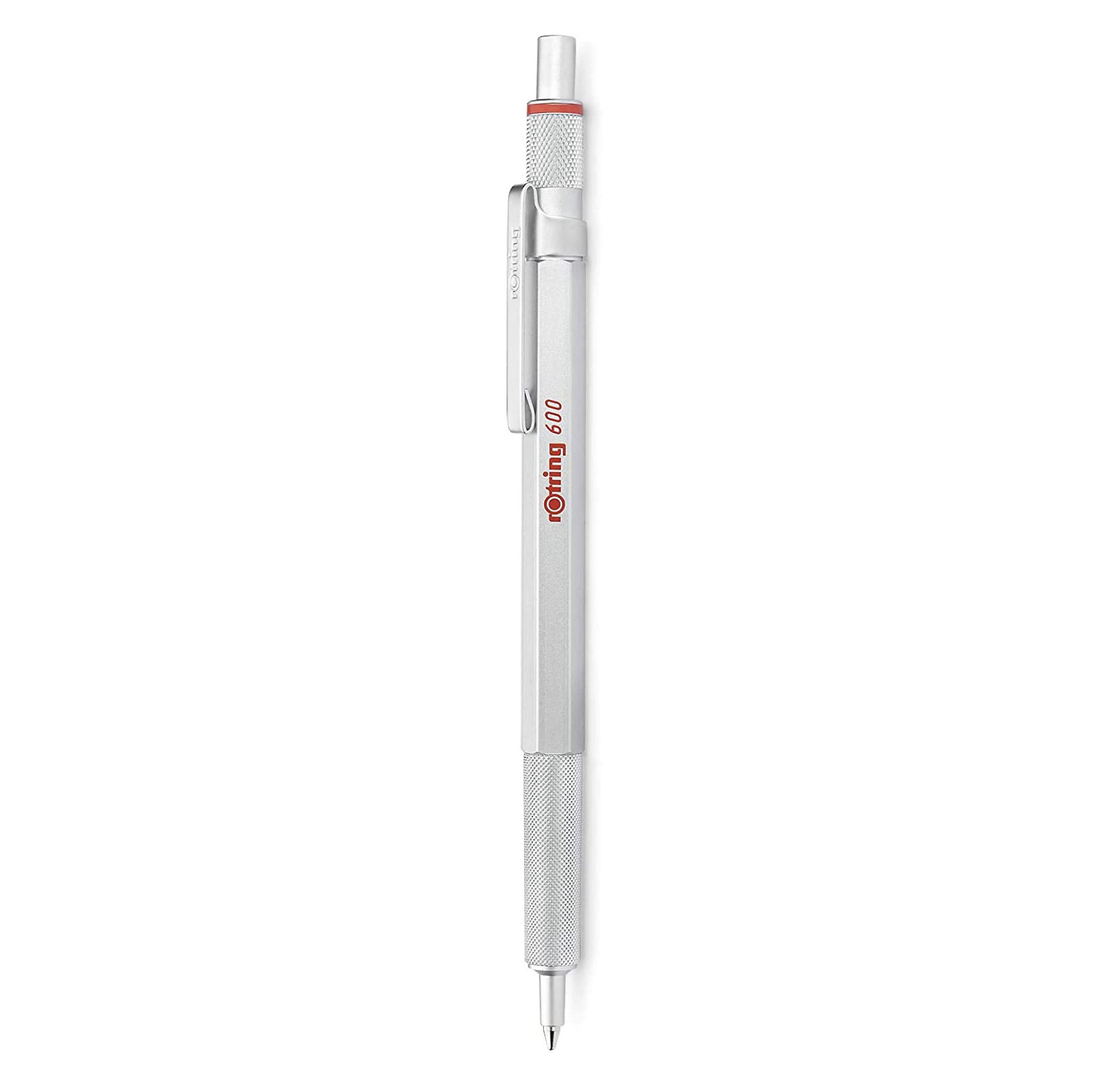rOtring 600 Retractable Ballpoint Pen - Medium Point Black Ink | Full Metal Body | Silver