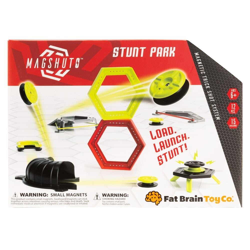 Fat Brain Toys Magshuto Stunt Park - Trick Shot Ramp Set with 15 Challenges for Ages 6-15