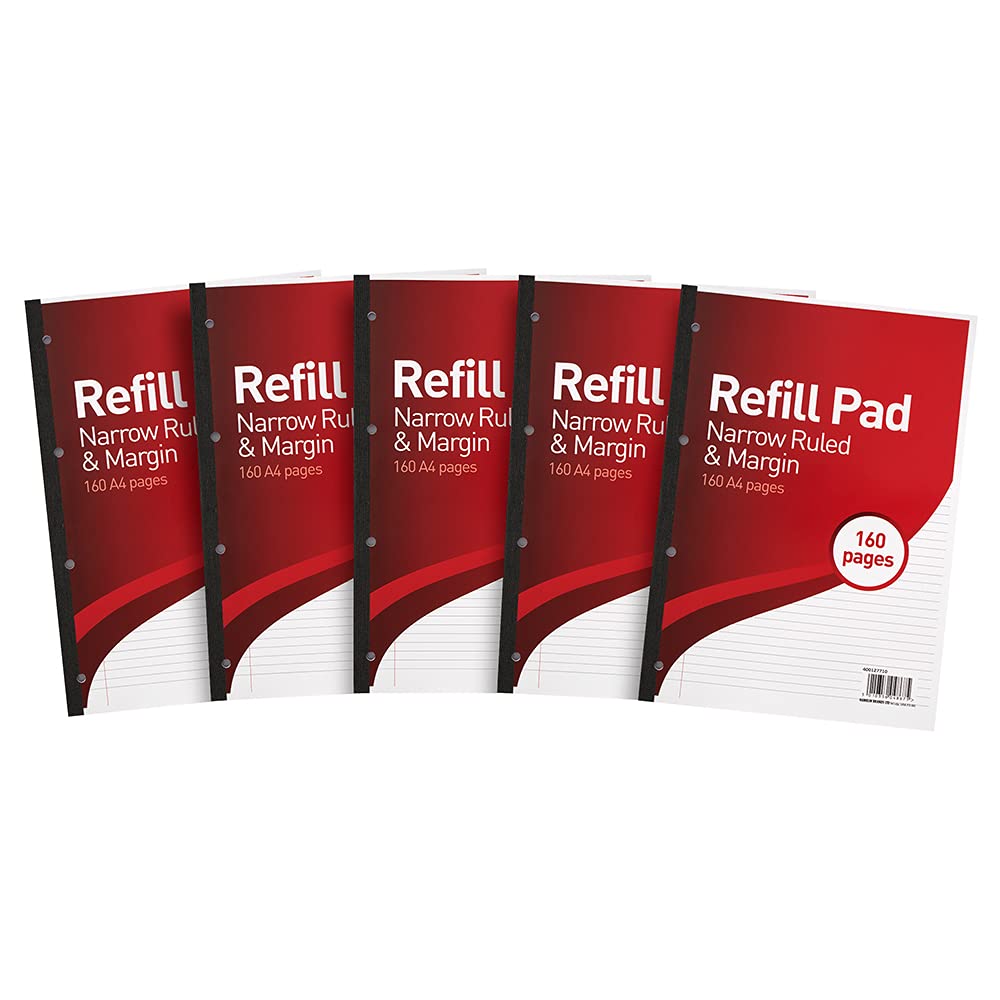 SUMMIT Hamelin A4 Refill Pad - 5 Pack | 160 Pages Each | 6mm Narrow Ruled with Margin