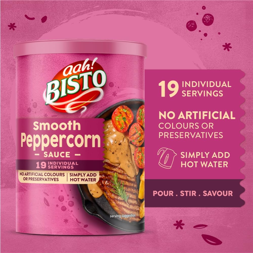 Bisto Deliciously Smooth Peppercorn Sauce Mix - Creamy Texture | Vegetarian Friendly | 170 g Drum 3