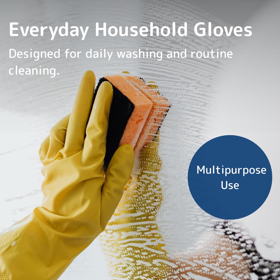 Essentialz Yellow Latex Household Gloves - Reusable, Powder-Free, Size L | CE Certified 2