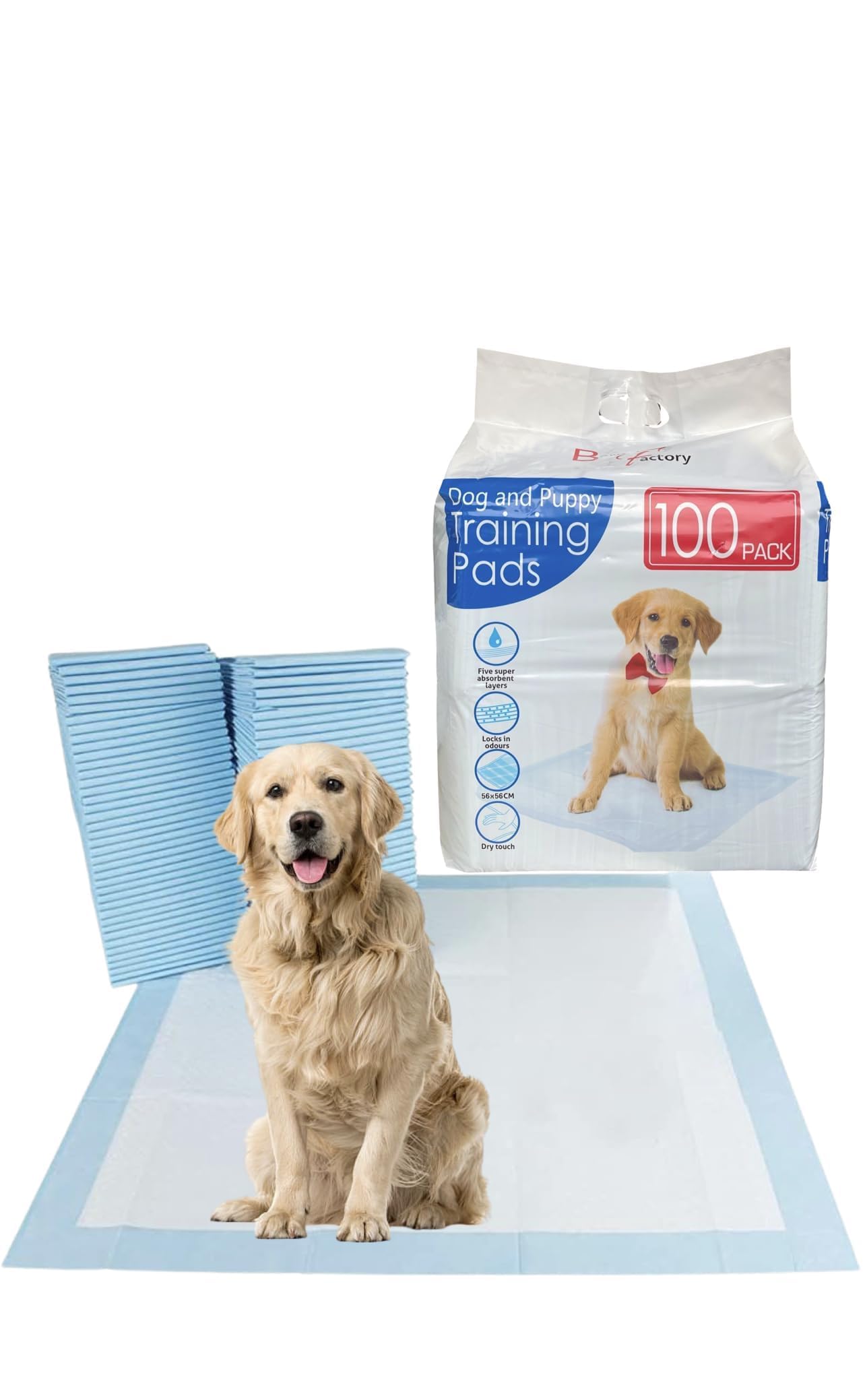 BARGAIN FACTORY Pet Potty Training Pads - 50 Pack | Super Absorbent | 56x56cm Size 1