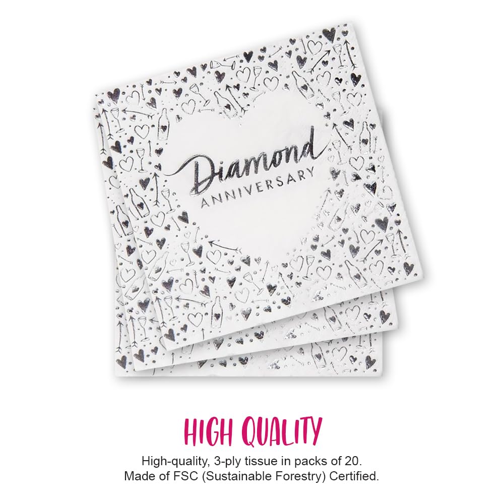 Anniversary House Diamond Anniversary 3-Ply Paper Luncheon Napkins - 16 Count | 13 Inch 3