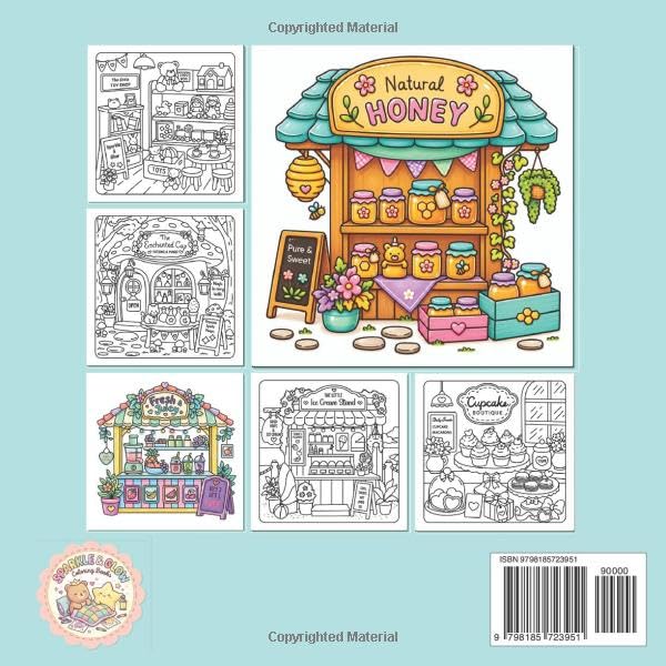 Sparkle & Glow Tiny Shops Cute and Cozy Coloring Book for Adults and Teens - 40 Pages, Paperback