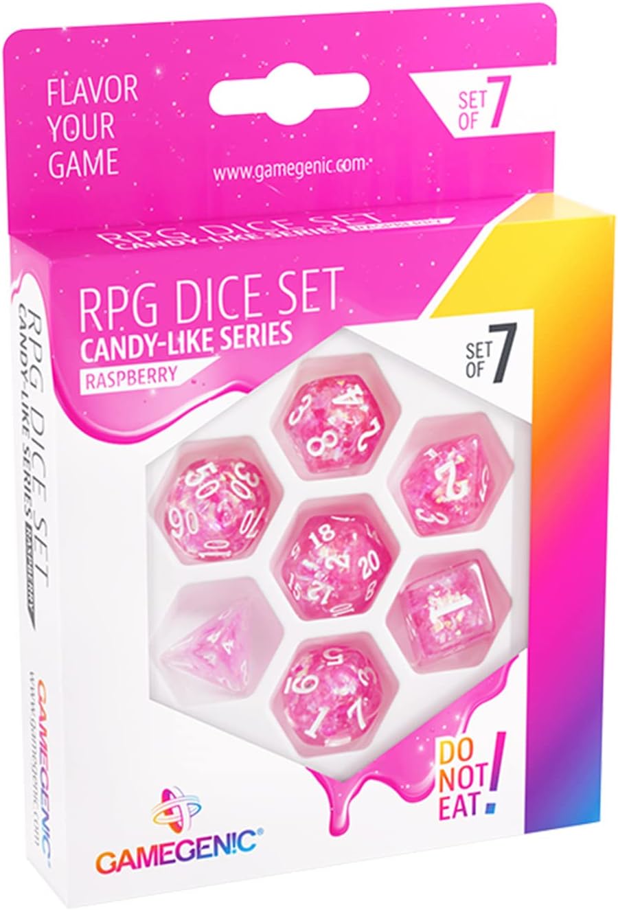 Gamegenic Candy-Like Series Raspberry Glitter RPG Dice Set – 7-Piece Polyhedral Dice for Roleplaying Games 2