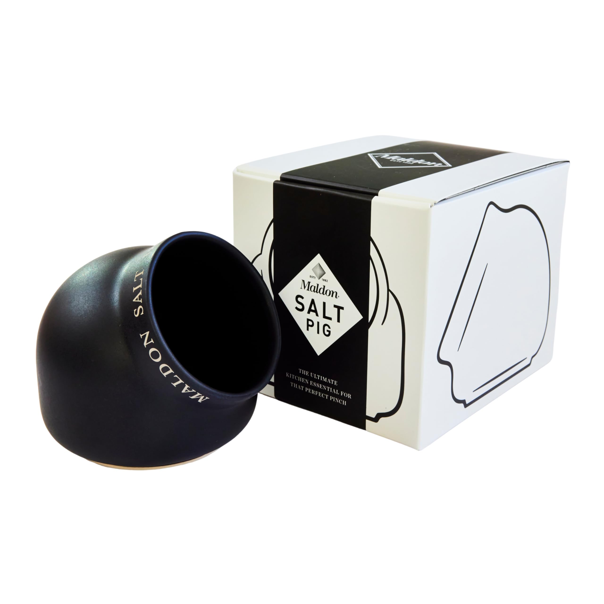 Maldon Ceramic Salt Pig - Classic Design for Kitchen Counter Storage | Black
