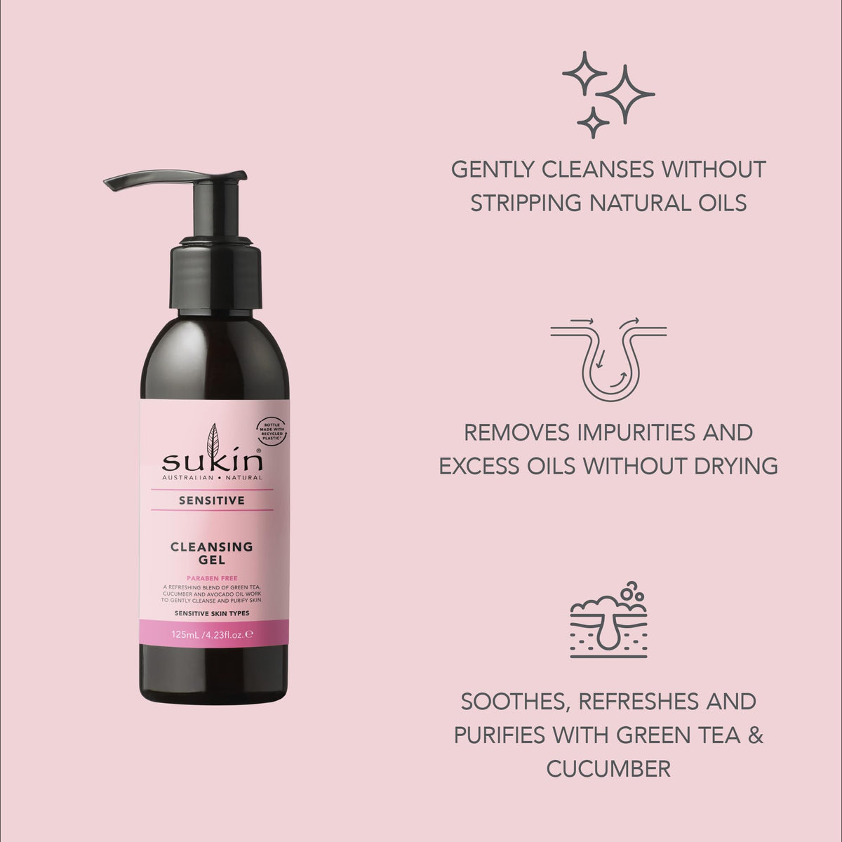 Sukin Sensitive Cleansing Gel - Gentle, Non-Drying Cleanse for Sensitive Skin | 125ml 5