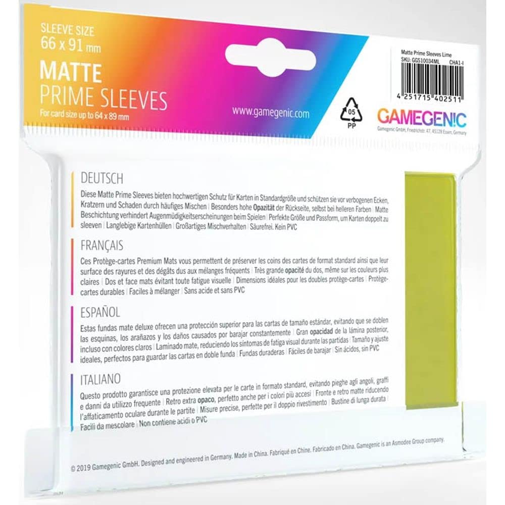 Gamegenic Matte Prime Sleeves - Durable Protection | Lime Color | 100 Pack