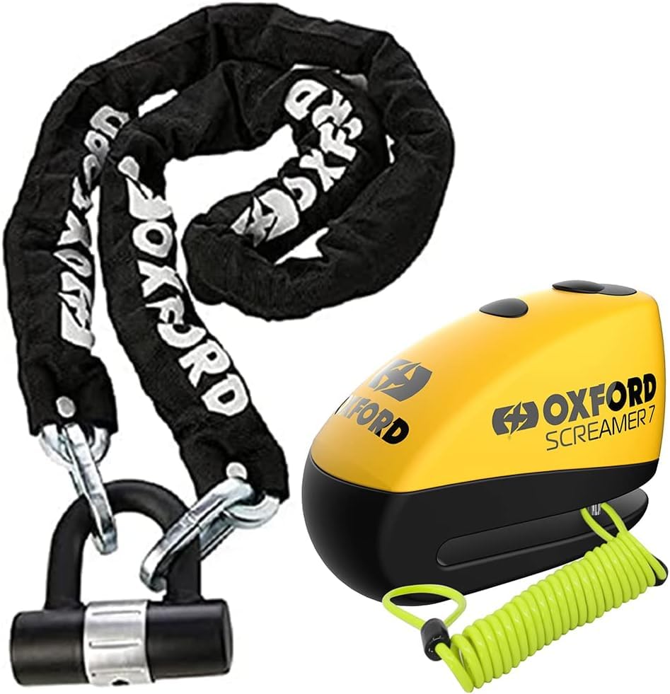 Oxford HD Chain Lock & Screamer 7 Alarm Disc Lock - Heavy Duty Security | 100dB Alarm | Key Replacement Service 1
