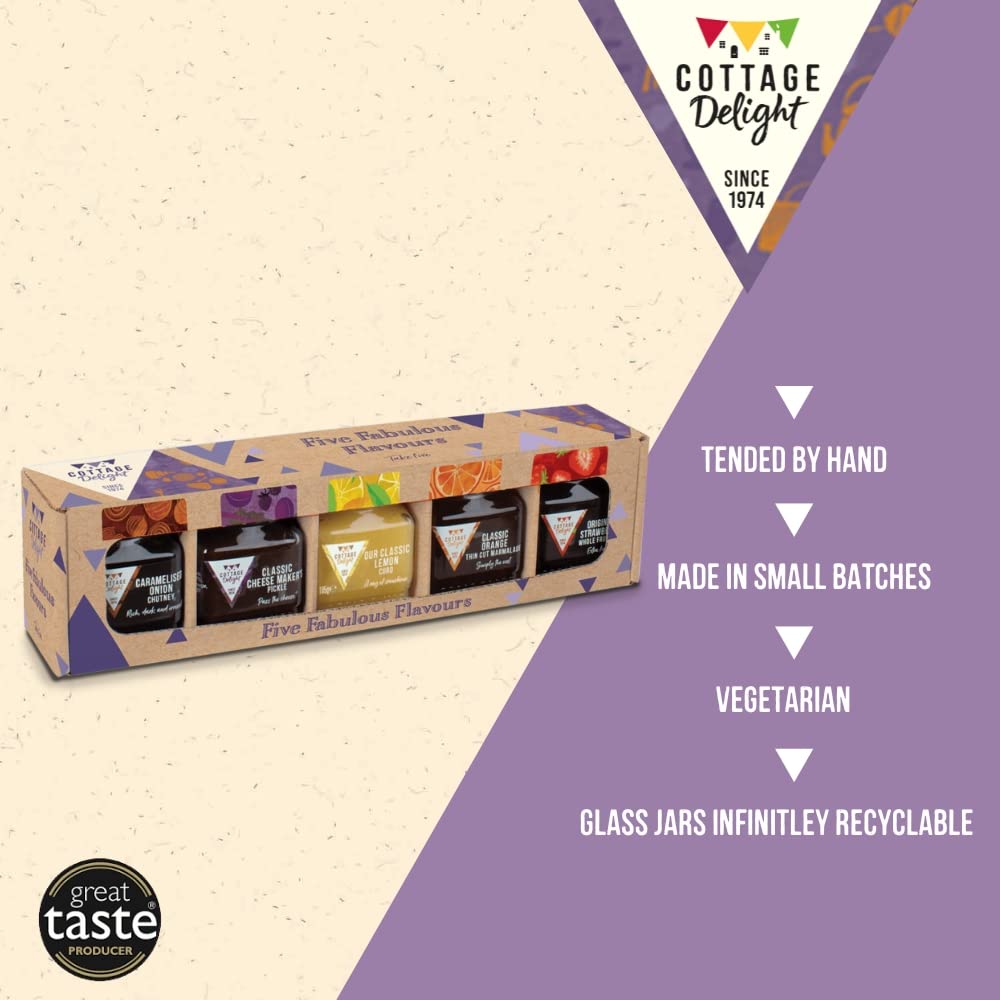 Cottage Delight Five Fabulous Flavours Gift Set - 5-Piece Collection with Caramelised Onion Chutney, Pickle, Marmalade, Lemon Curd & Strawberry Jam 7