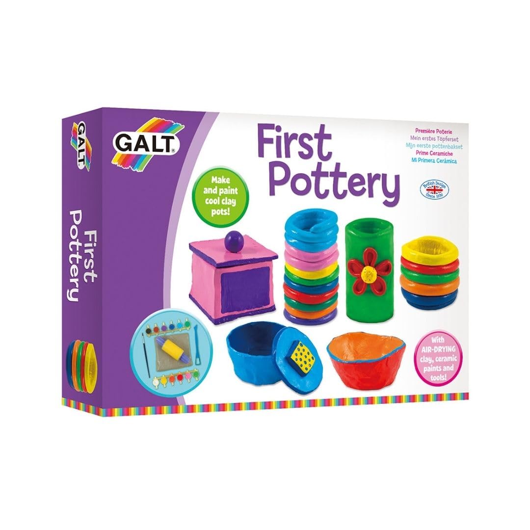 Galt First Pottery - Air Dry Clay Painting & Pottery Set for Kids Ages 6+ | Includes Ceramic Paints & Tools