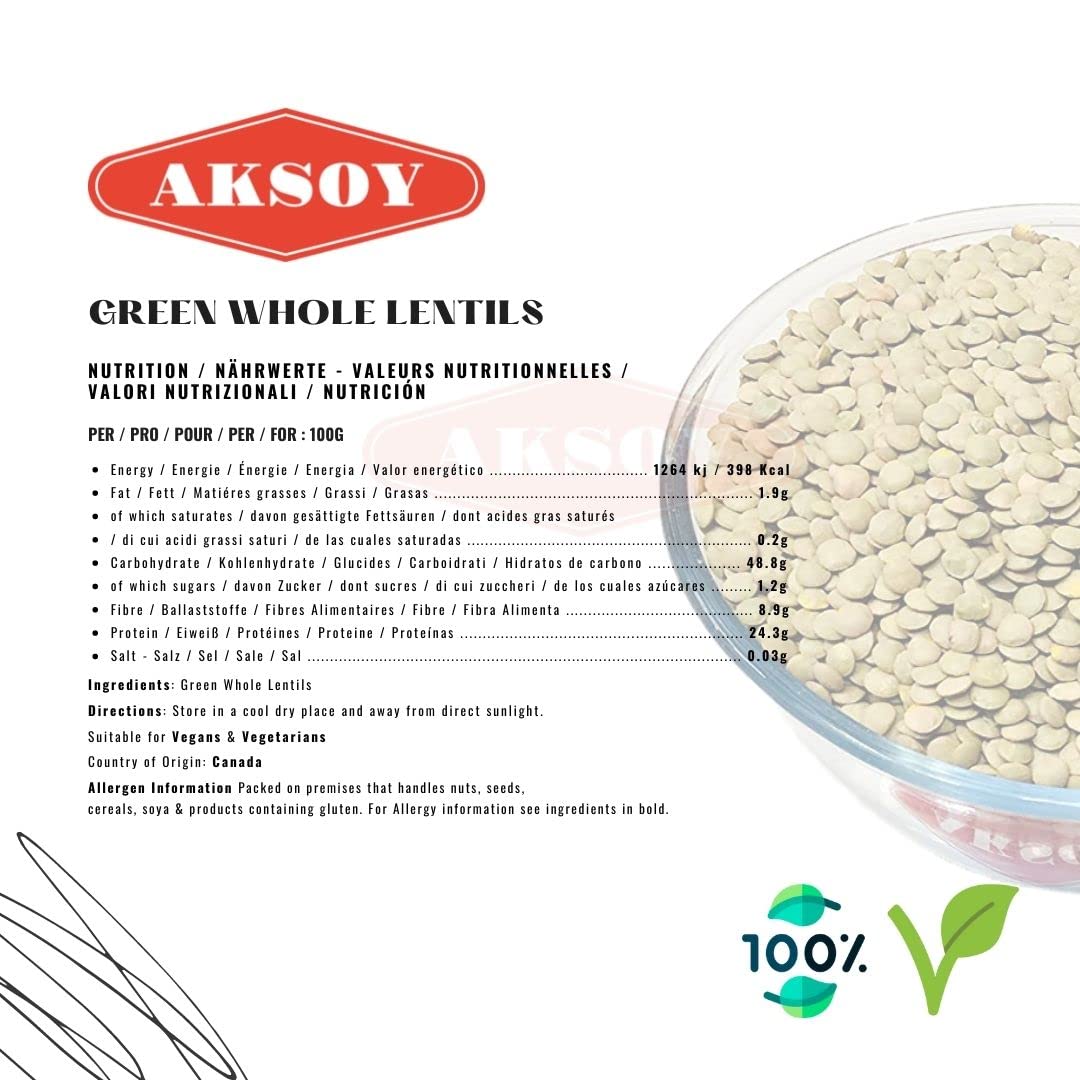 AKSOY Green Whole Lentils - 1kg Bag | Rich in Iron & Folate | Suitable for Vegetarians & Vegans 3