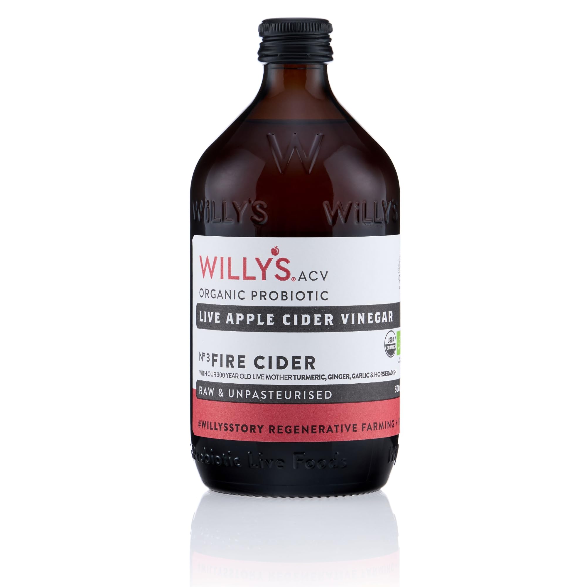 WILLY'S Fire Cider - Organic Apple Cider Vinegar Tonic with Live Mother, Ginger, Turmeric & Honey | 500ml
