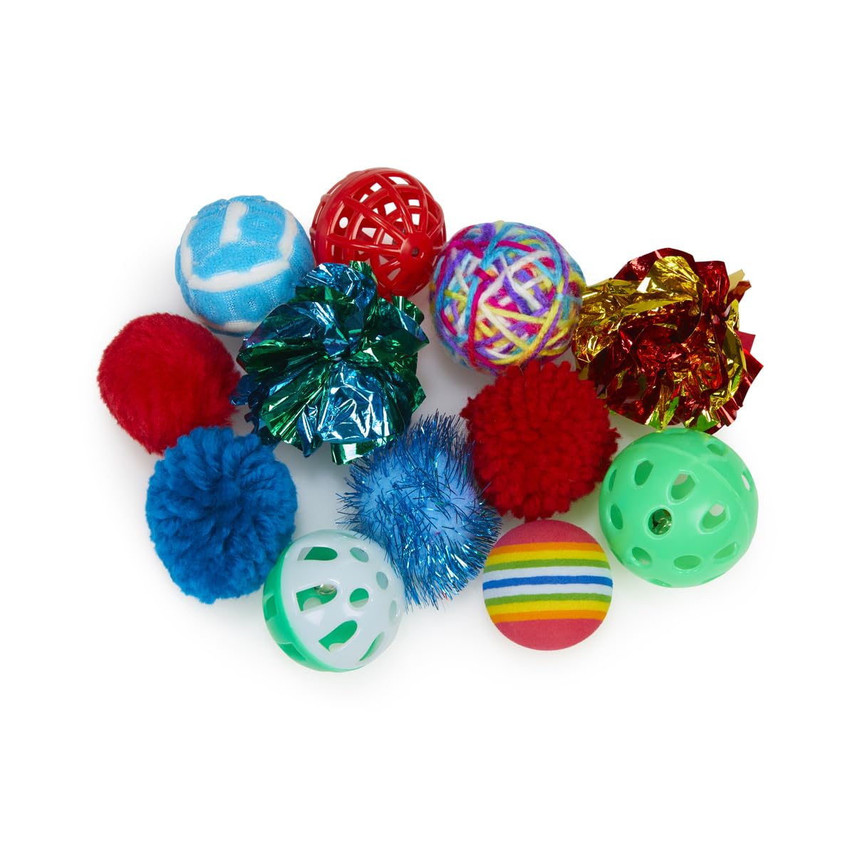 Petface Catkins Cat Ball Toys - Pack of 12 Assorted, Durable Plastic Balls for Cats