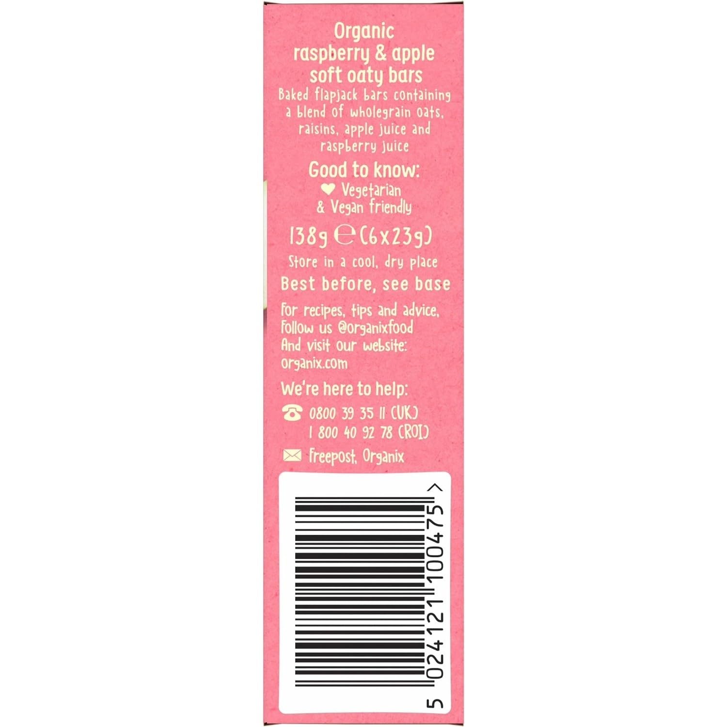 Organix Raspberry & Apple Oaty Snack Bars - 6 Boxes of 6 x 23g 6