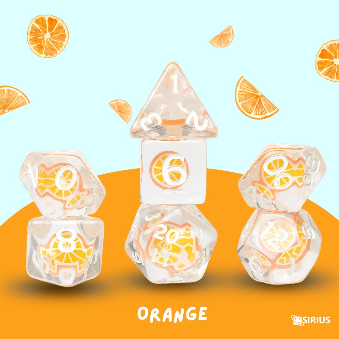 Sirius Dice Fruit Slice Dice Set - 7-Piece Plastic Set | Orange Color | Adult Target Audience