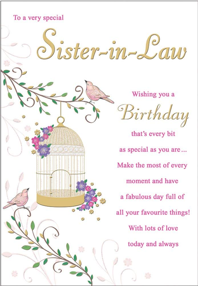 Piccadilly Greetings Traditional Birthday Card for Sister In Law | 9 x 6 Inches | White Gold Pink 1