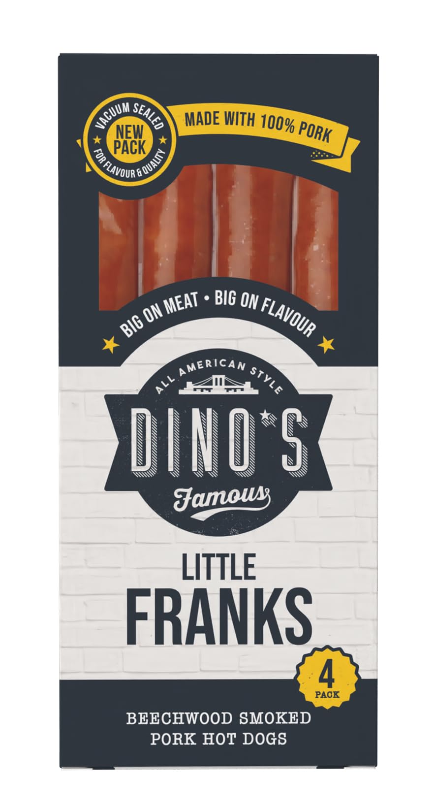 Dino's Famous All American Style Little Franks - Beechwood Smoked Pork Hot Dogs | 160g Pack 1