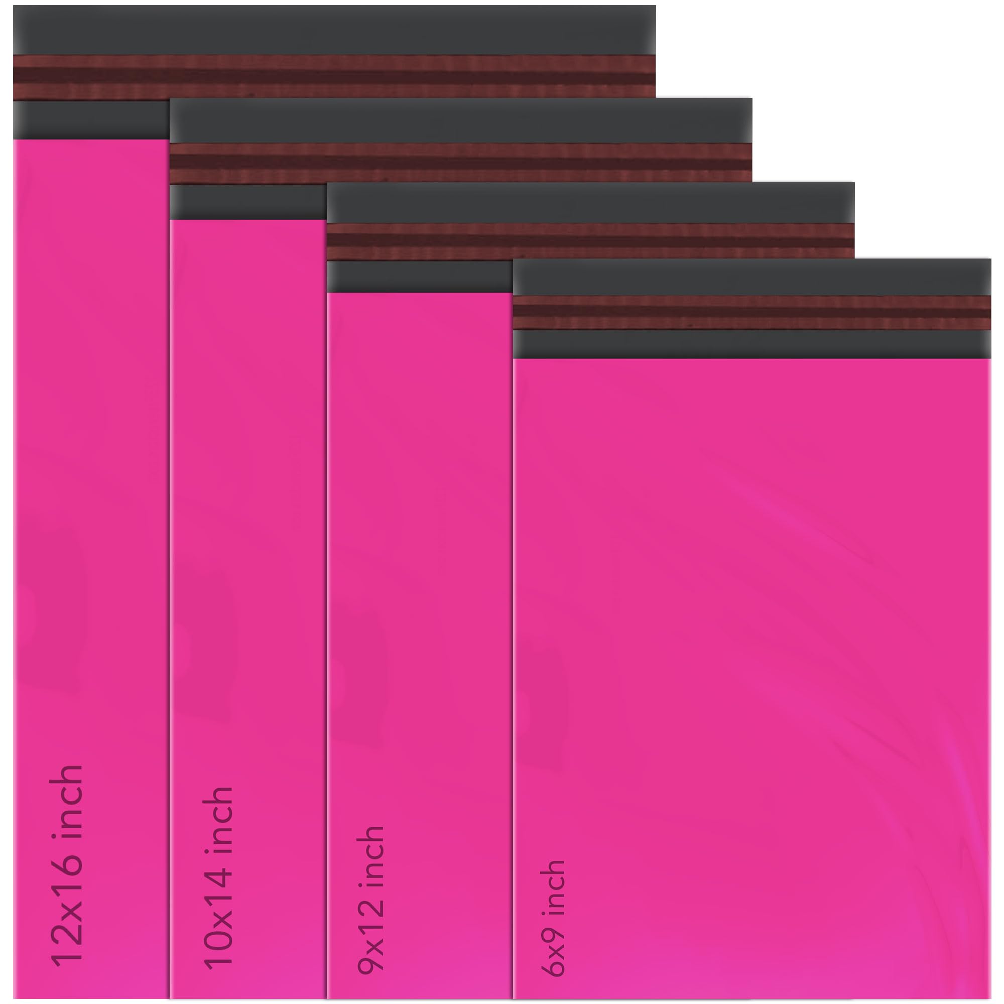 iSOUL 100 Mixed Mailing Poly Postal Self Seal Bags | 4 Sizes (6x9, 9x12, 10x14, 12x16) | Hot Pink