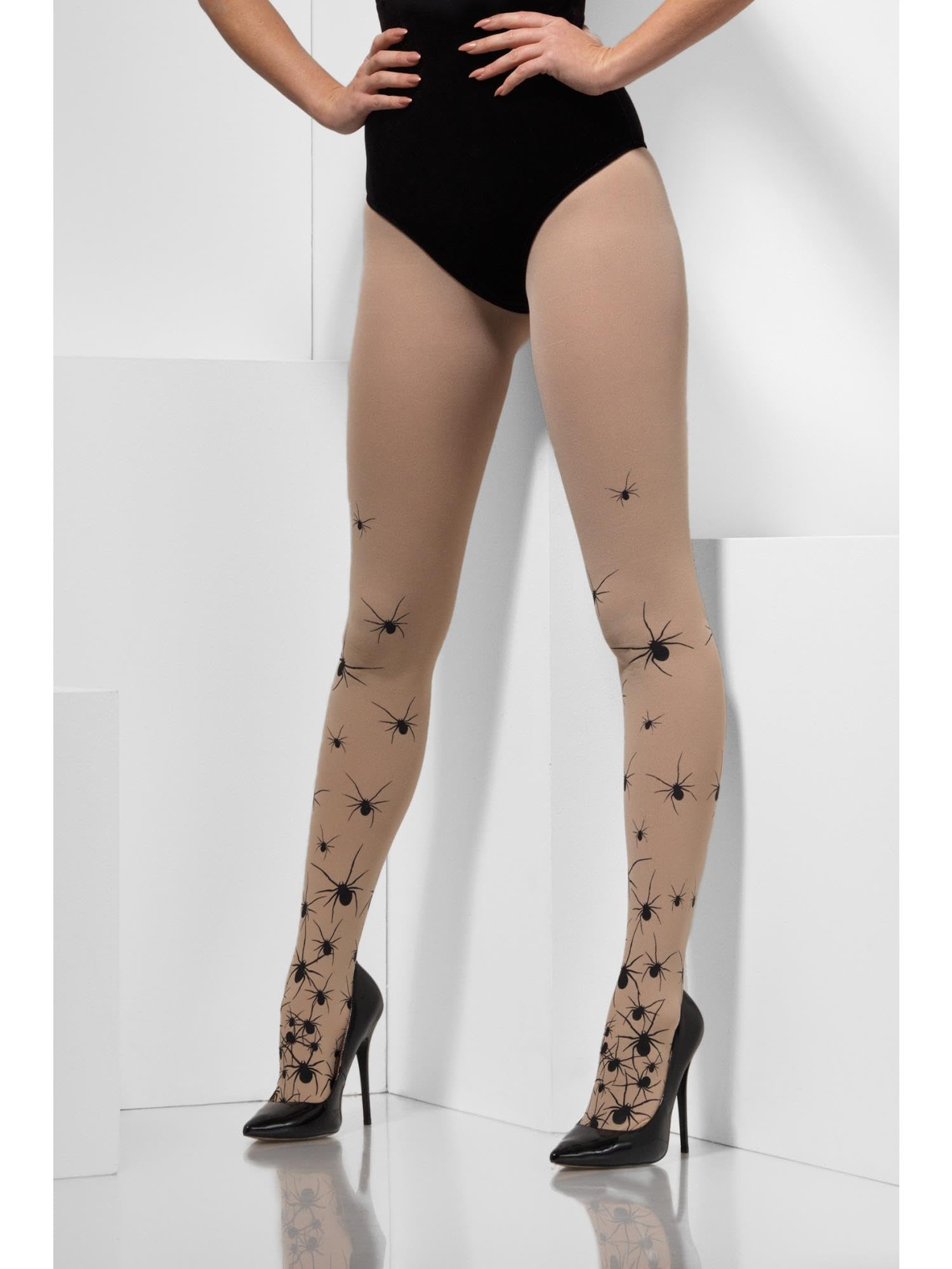 Smiffys Opaque Tights with Spiders - One Size | Nylon | Black 1
