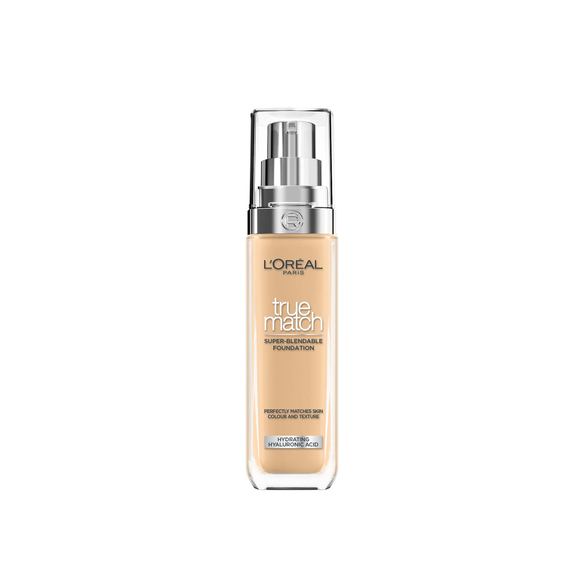 L'Oreal Paris True Match Hydrating Liquid Foundation - 24h Hydration, Hyaluronic Acid, SPF 16, 4.5W Medium, 30 ml