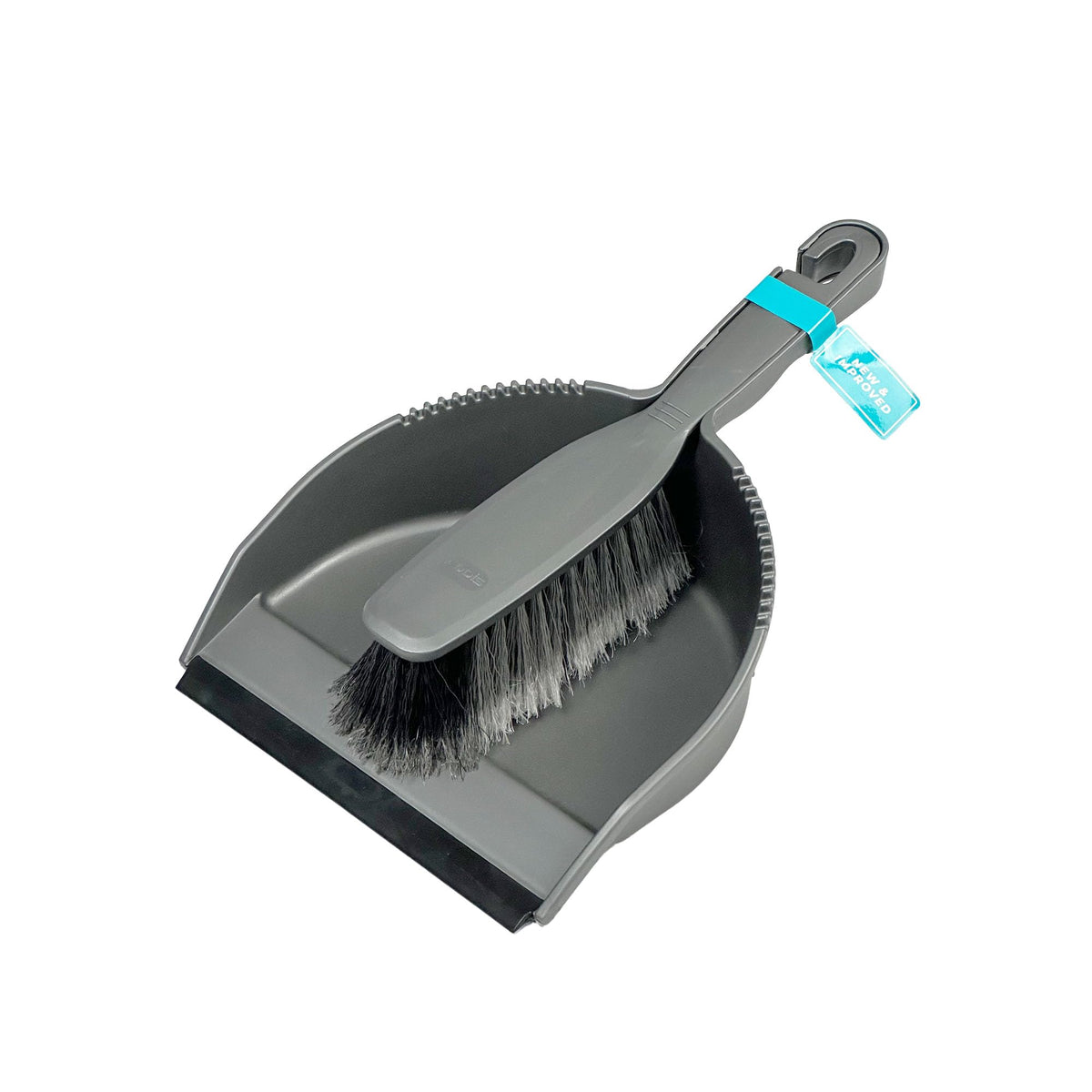 Addis Dustpan & Brush Set - Stiff Nylon Bristles, Metallic Silver