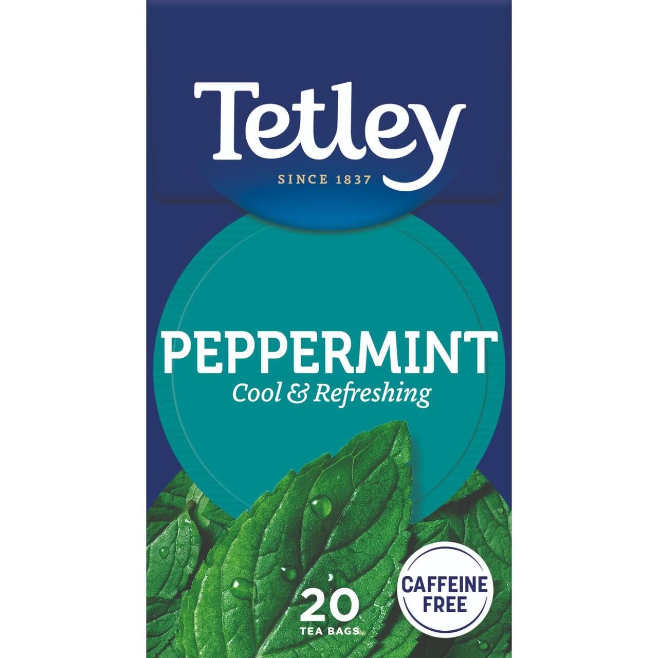Tetley Fresh Mint Tea Bags - Peppermint & Spearmint Blend, Caffeine-Free | 80 Count | Rainforest Alliance Certified