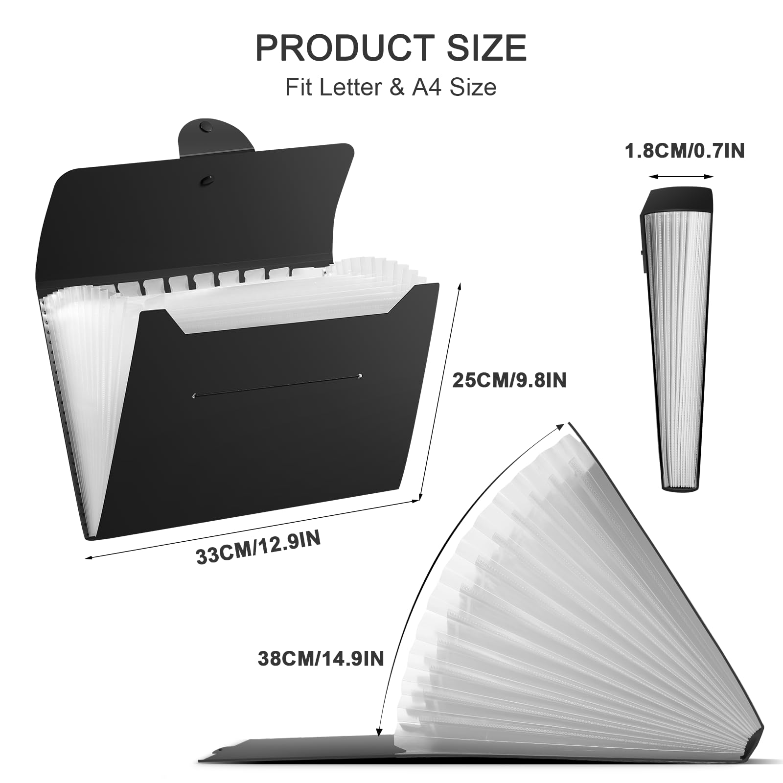 Diboniur A4 Expanding File Organiser - 13 Pockets, Black PP Material | Holds 500 Sheets 5