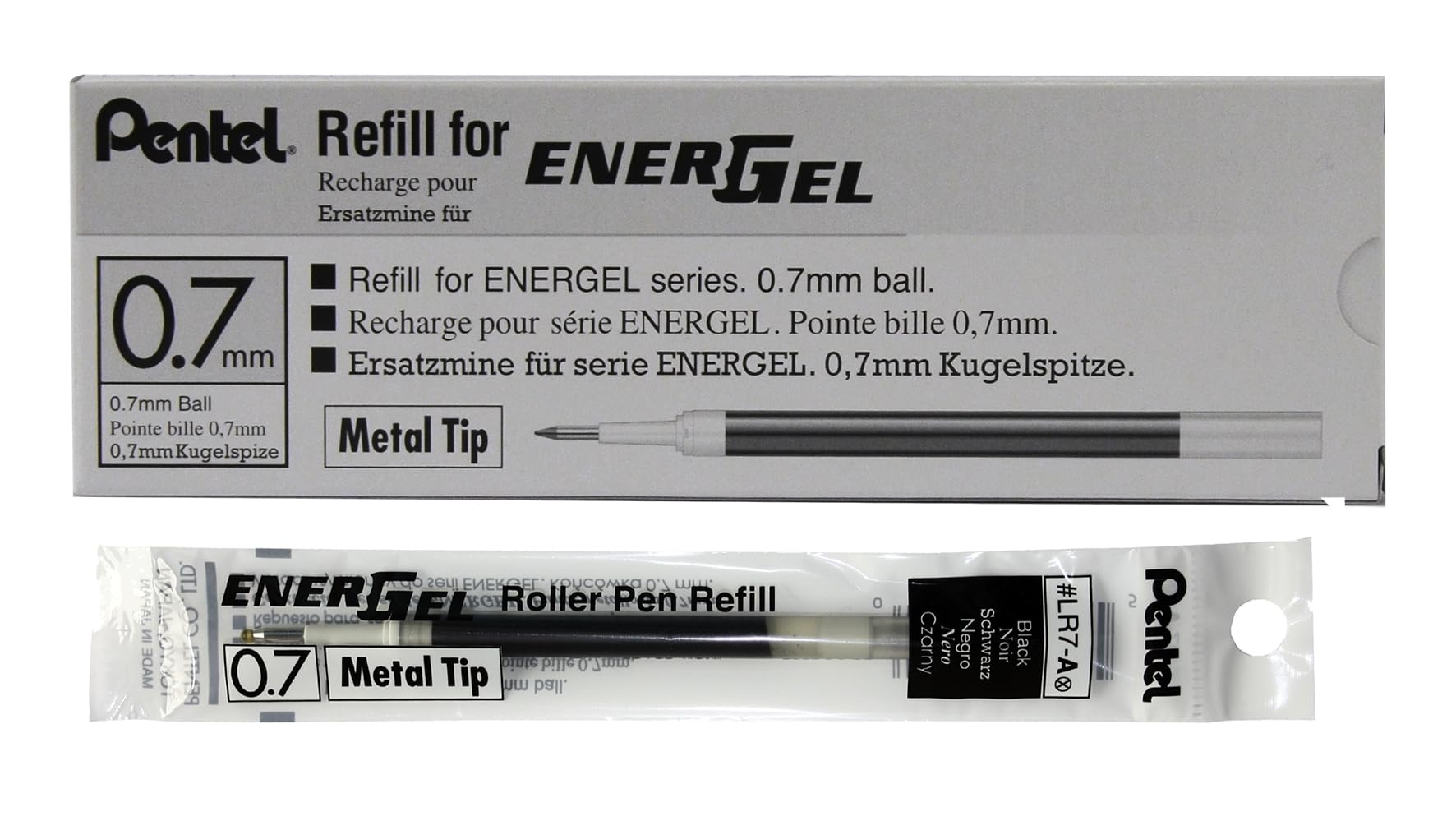 Pentel EnerGel LR7 Pen Refill - Black Liquid Gel Ink | Pack of 12 | Fast Drying