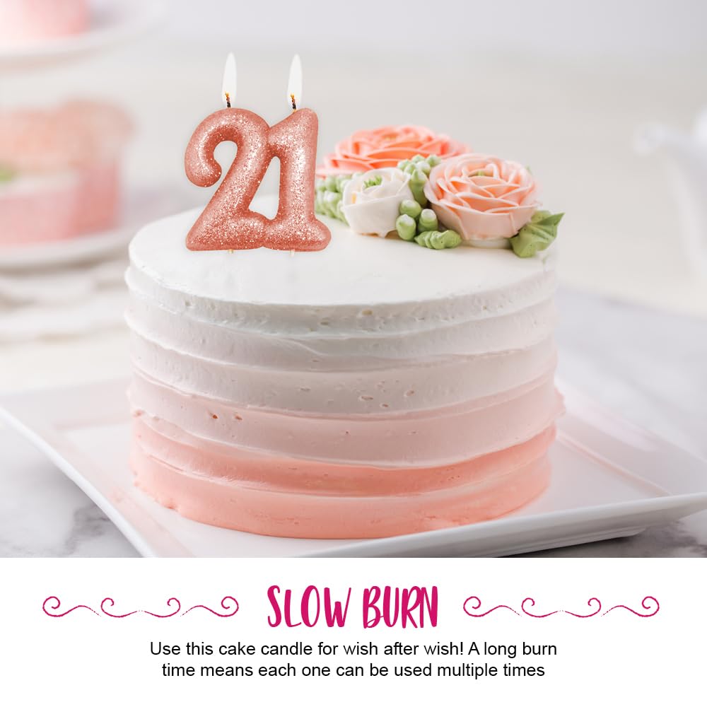 Anniversary House 21st Birthday Candle - Rose Gold Glitter Number 21 Cake Topper 6