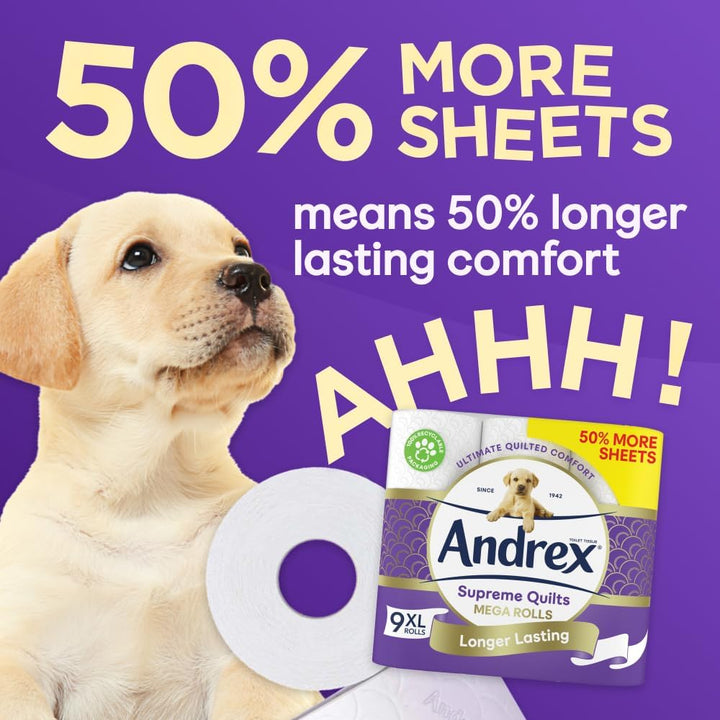 Andrex Supreme Quilts Mega Toilet Roll - 9 Rolls (13.5 Standard Rolls Equivalent)