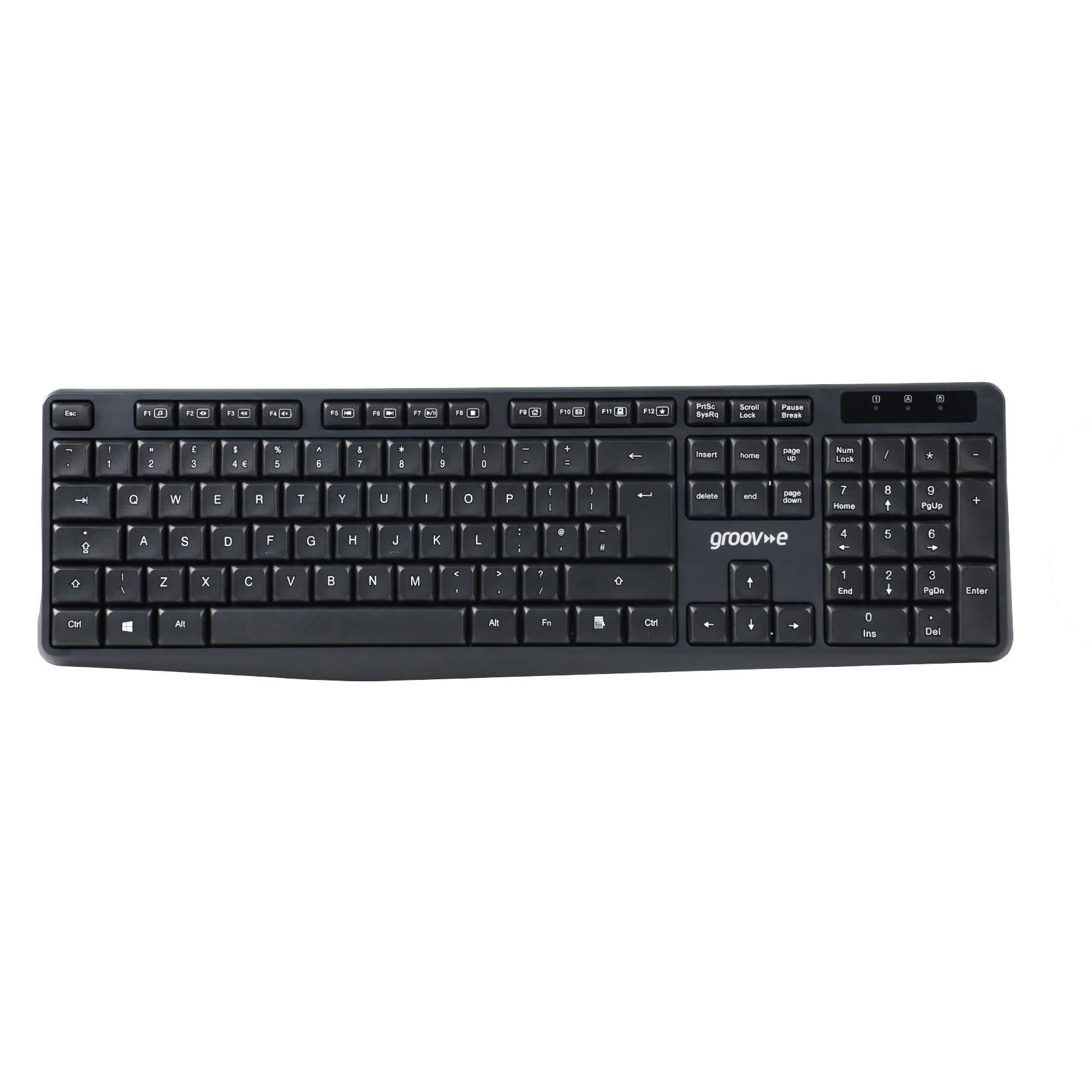 groov e Wireless Full-Size Keyboard - QWERTY Keyboard for PC and Laptop with 2.4G Wireless Connection, Ergonomic Design, Silent Keys - Black