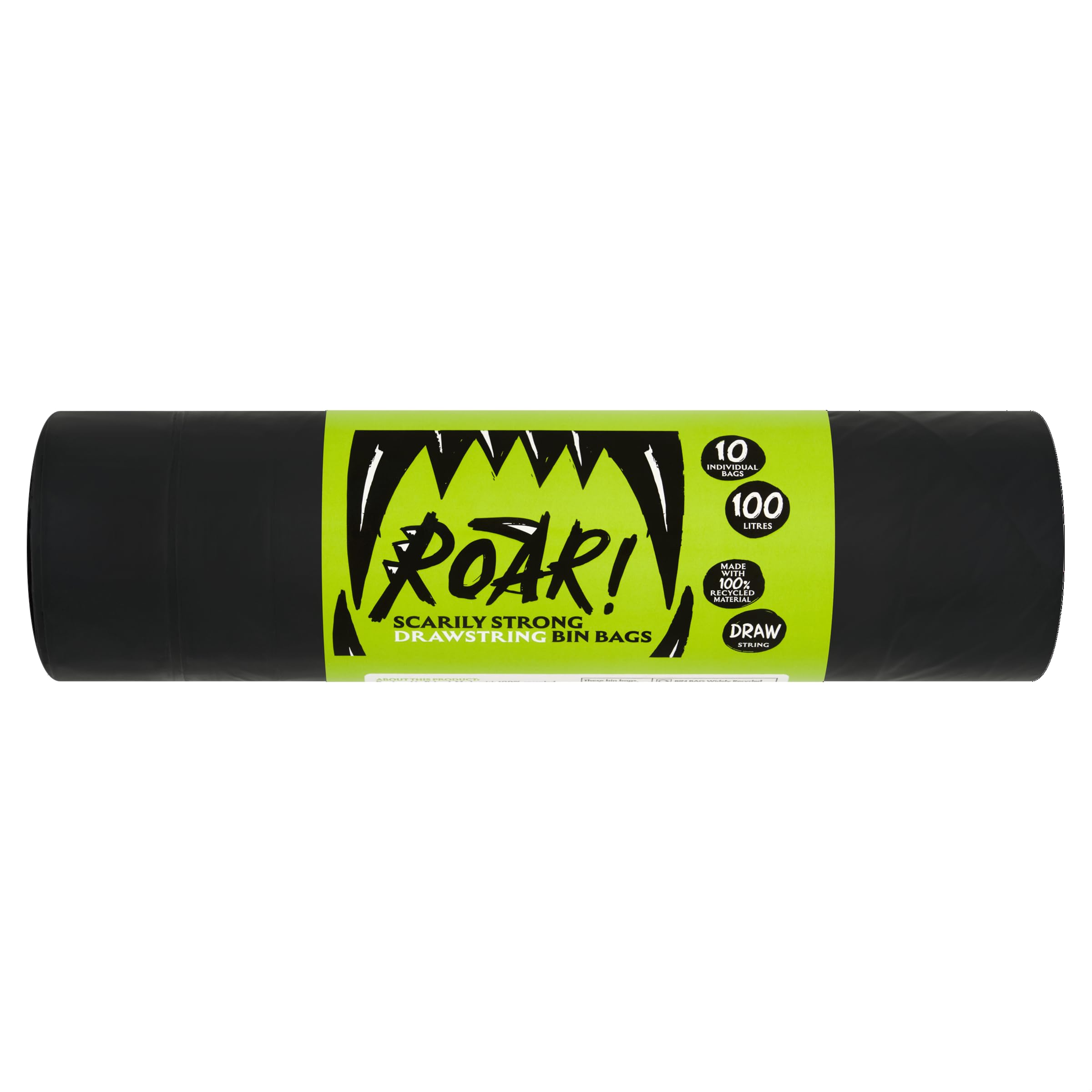 Roar! 100 Litre Bin Bags - Ultra Strong, Double Drawstring, Black Refuse Sacks | Pack of 10