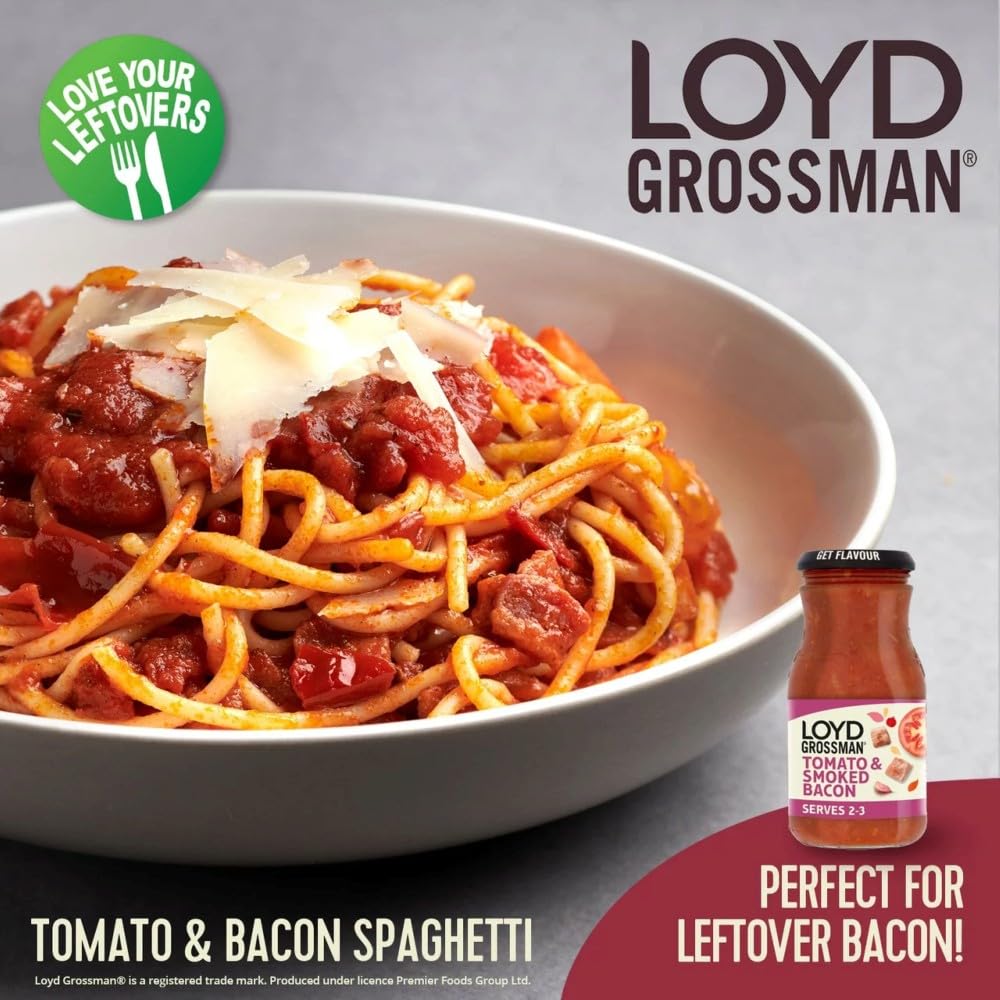 Loyd Grossman Italian Tomato & Smoked Bacon Sauce - Rich Tomato Base with Bacon & Chilli | 350g Jar 5