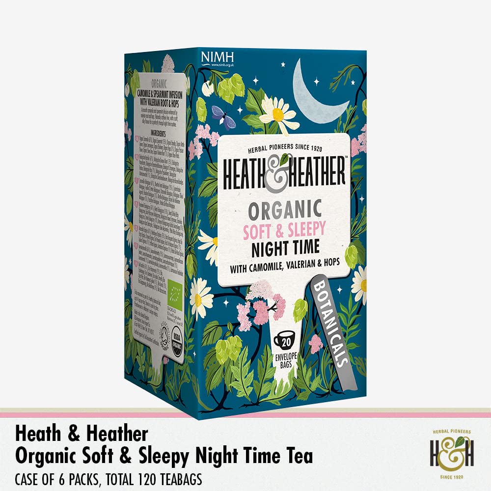 Heath & Heather Organic Soft & Sleepy Night Time Tea Bags (6 x 20) - 120 Total Herbal Tea Infusions with Camomile, Valerian & Hops 3