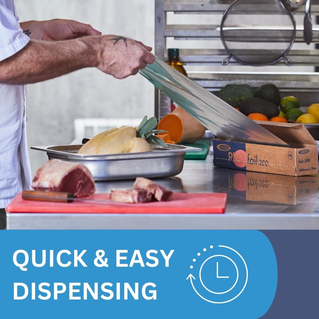 PROWRAP AX030 Aluminium Catering Foil - 300mm x 75m Roll | Pre-Cut Sheets 4