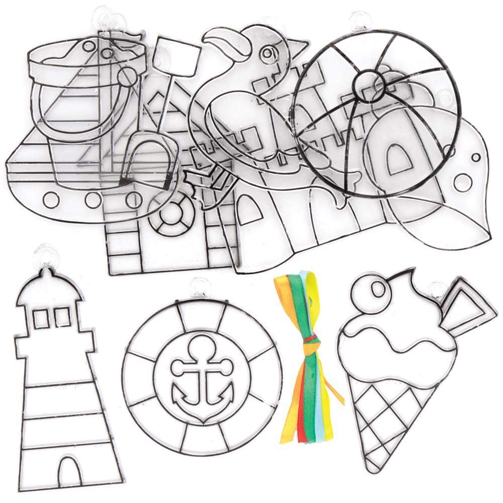 Baker Ross Seaside Suncatcher Craft Kit - Pack of 10 Acrylic Suncatchers, 7.5-10cm