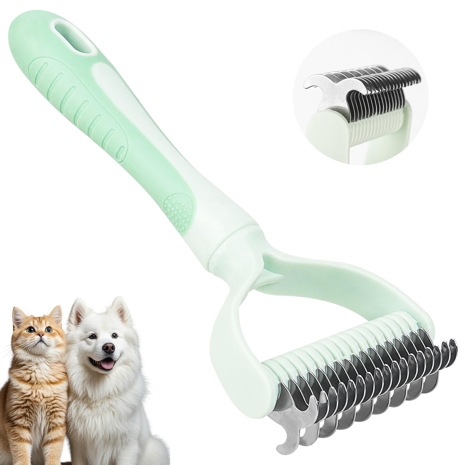 MOXYOY 2-in-1 Dematting Rake for Dogs and Cats | Stainless Steel | Medium Size