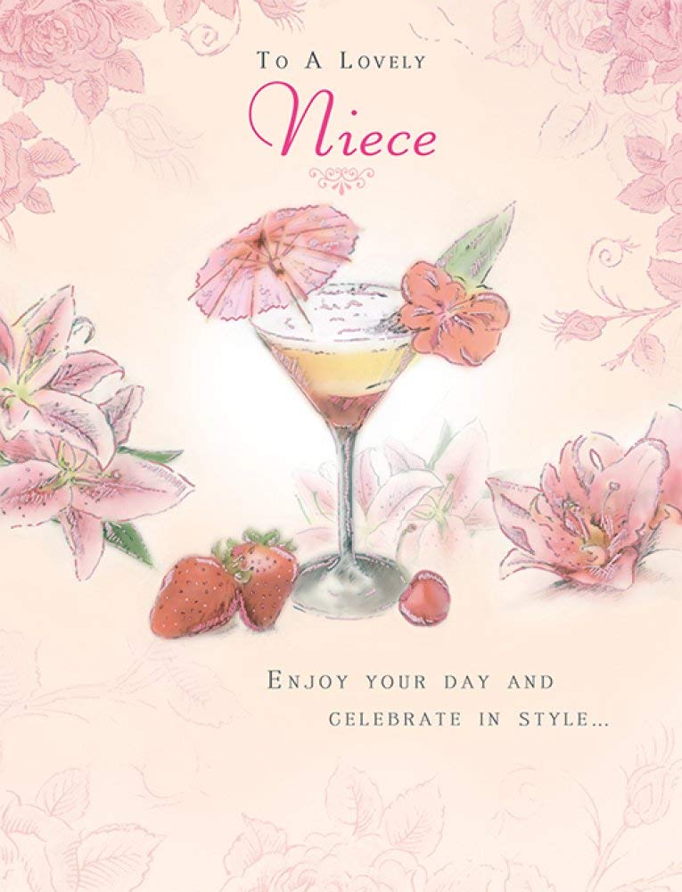 Piccadilly Greetings Birthday Card for Niece - Glitter Coated Cocktail & Strawberries | 8 x 6 Inches 1