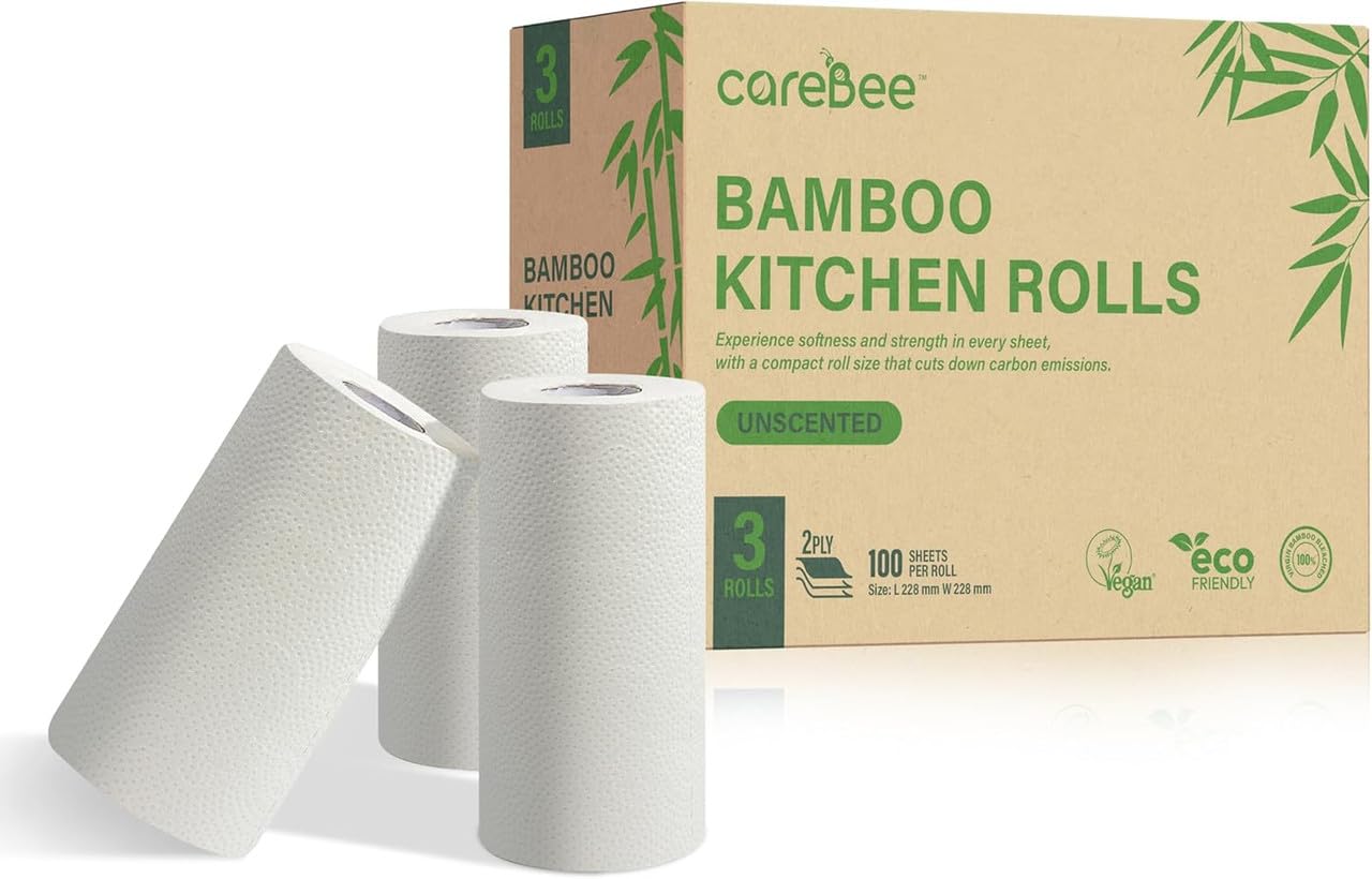 CareBee Kitchen Roll - 2 Ply Strong & Absorbent Bamboo Paper Towels | 3 Rolls