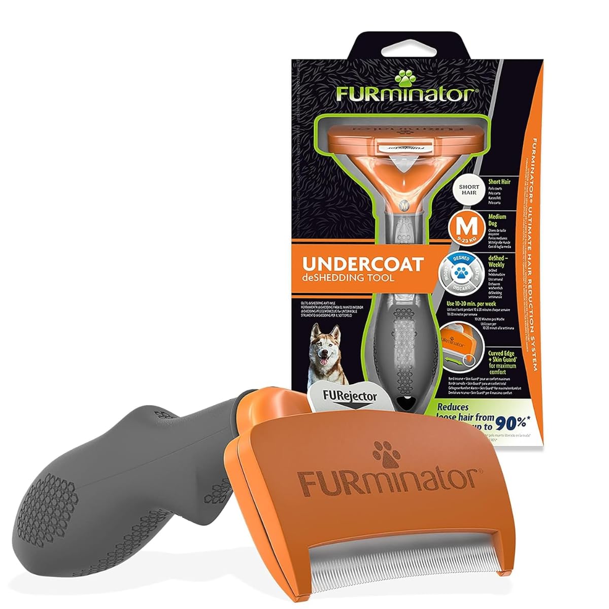 FURminator Undercoat deShedding Tool - Medium Short Hair Dogs (9-23 kg) | Orange/Grey | Size M 1