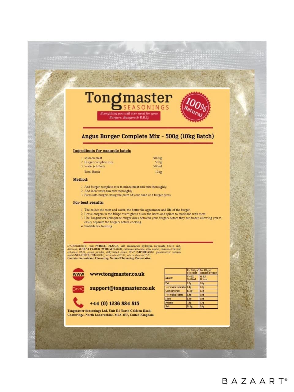 Tongmaster Traditional Scottish Aberdeen Angus Burger Seasoning Mix - 500g Pack (Makes 10kg Burgers)