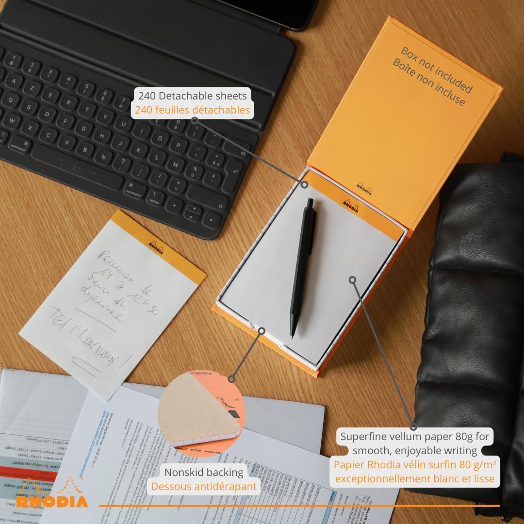 Rhodia Memo Pad N°13 - Orange A6 Dotted | 80g Clairefontaine Paper | 240 Sheets