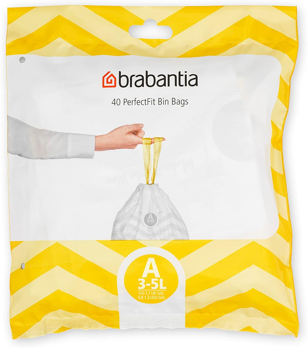 Brabantia - PerfectFit Bin Liners (Size A/3 Litre) Thick Plastic Trash Bags with Tie-Tape