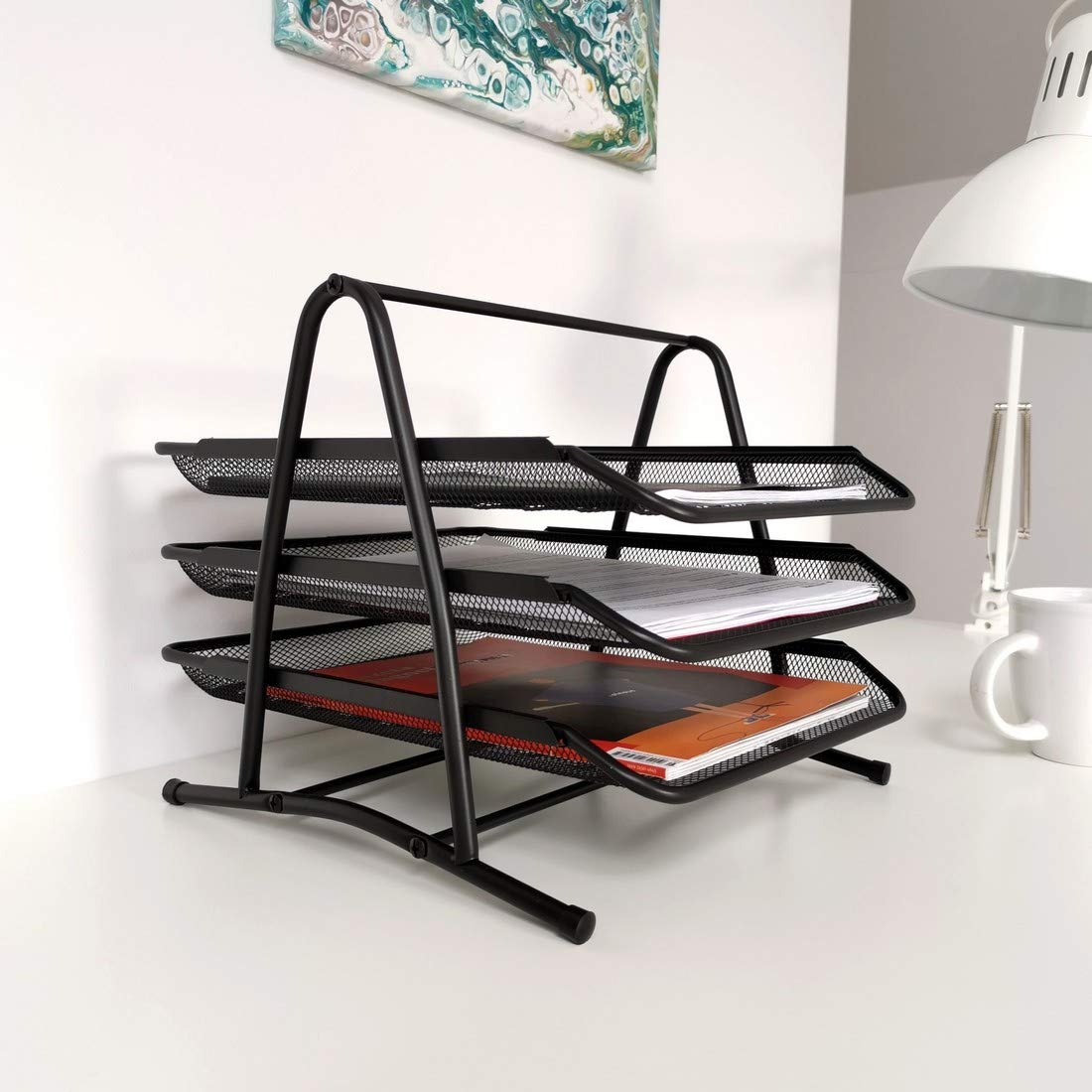 D.RECT 7610 Letter Tray - 3 Tiers Metal Mesh Organizer | A4 Size | Rust Resistant 4