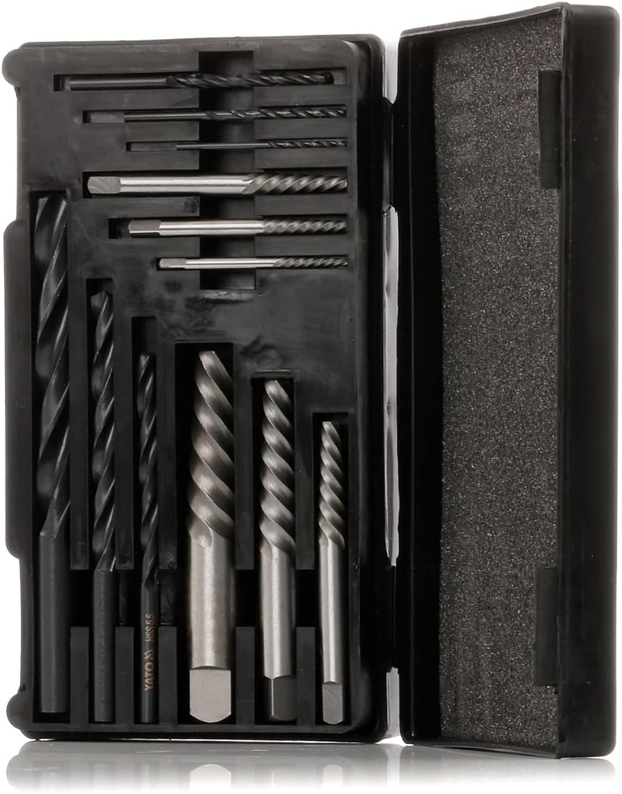 Yato YT-0591 Screw Extractor Set 12pcs - M3 to M24 with Drill Bits in Plastic Case