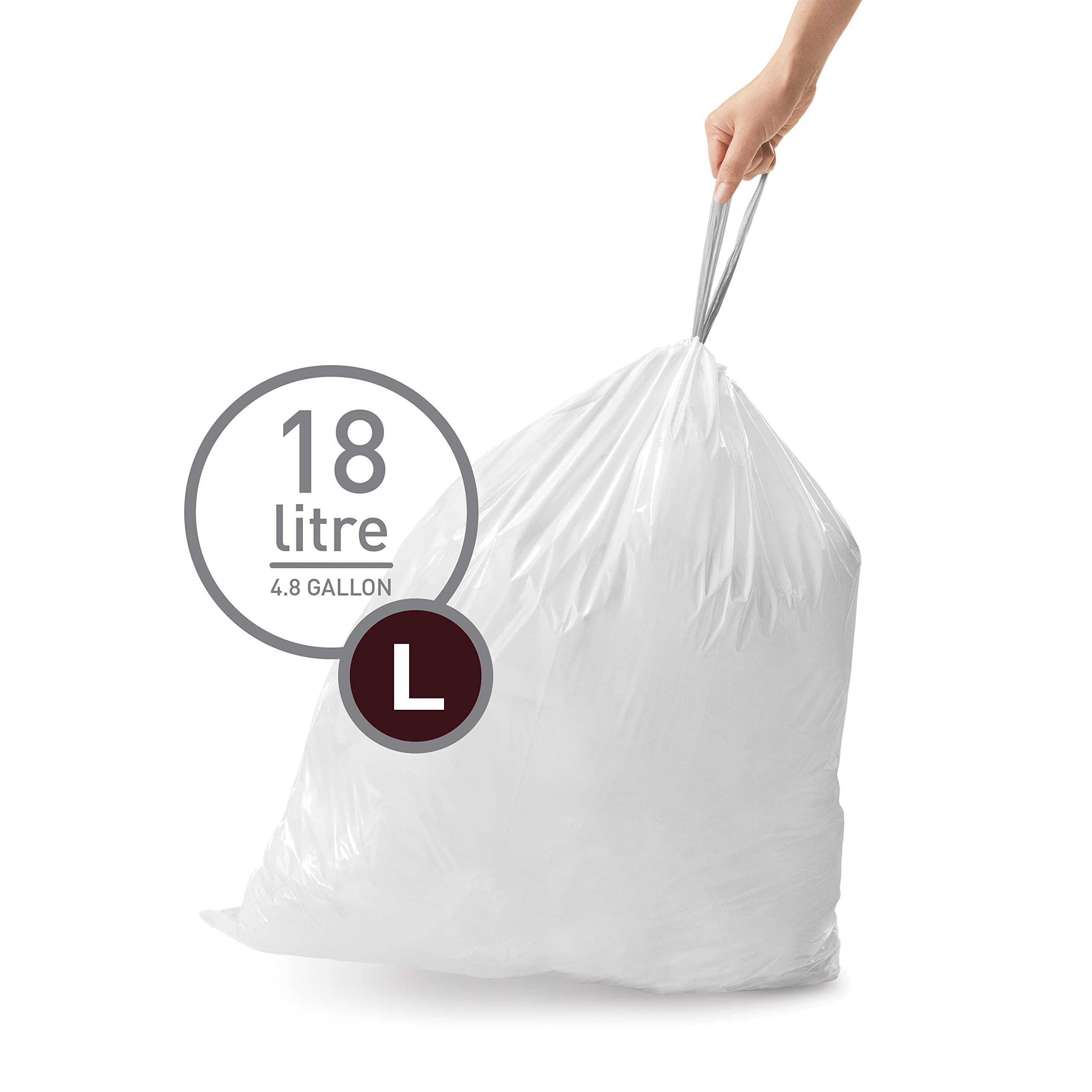 simplehuman Code L Bin Liners - Custom Fit, 50% Recycled Plastic, 100 Count