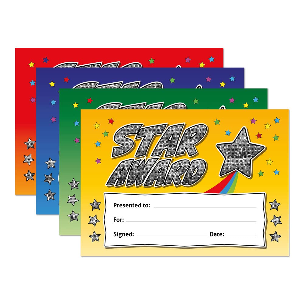 SuperStickers Star Award Certificates - Sparkly Holographic Rewards | 20 Pack | A5 Size