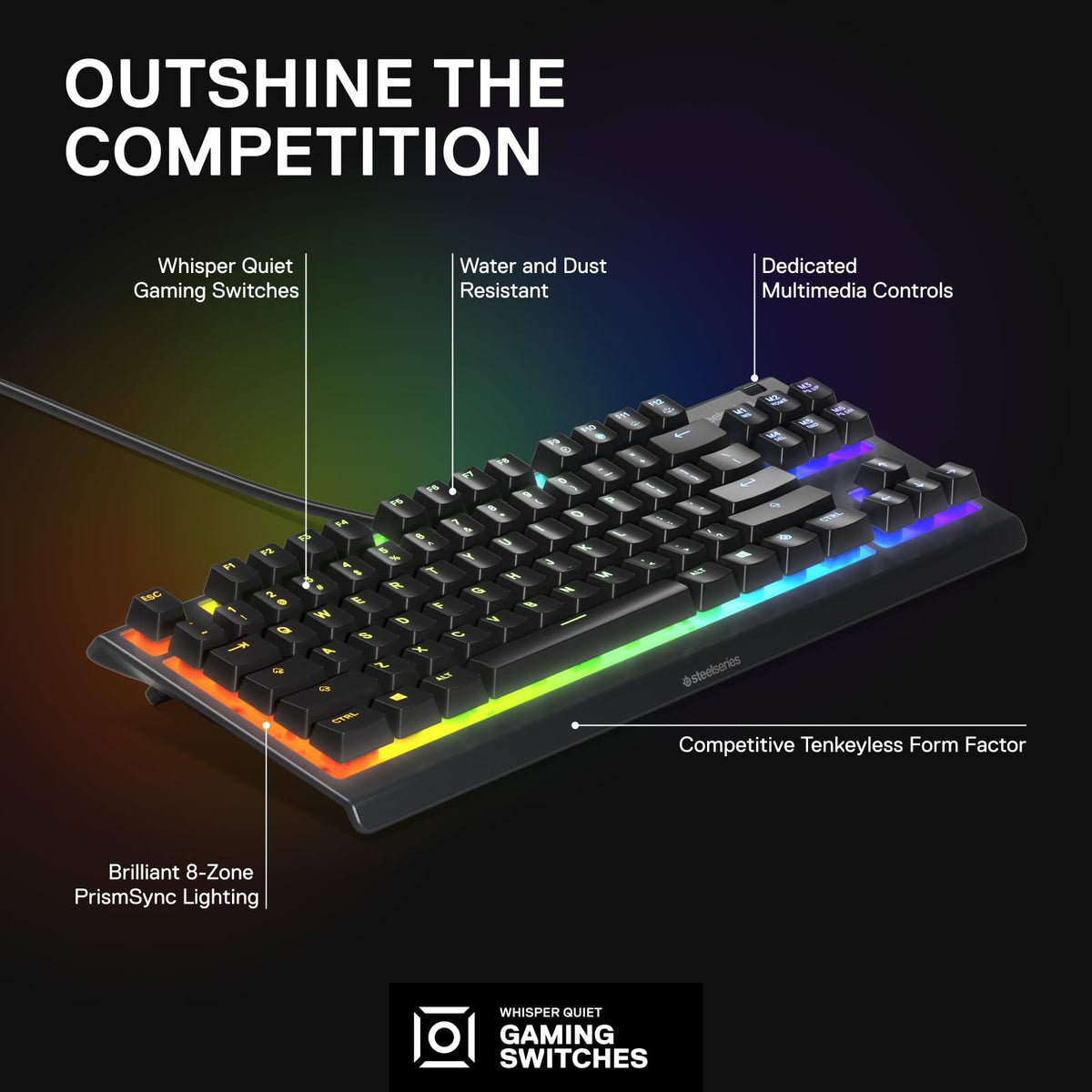 SteelSeries Apex 3 TKL Gaming Keyboard - German QWERTZ - Black - 87 Keys