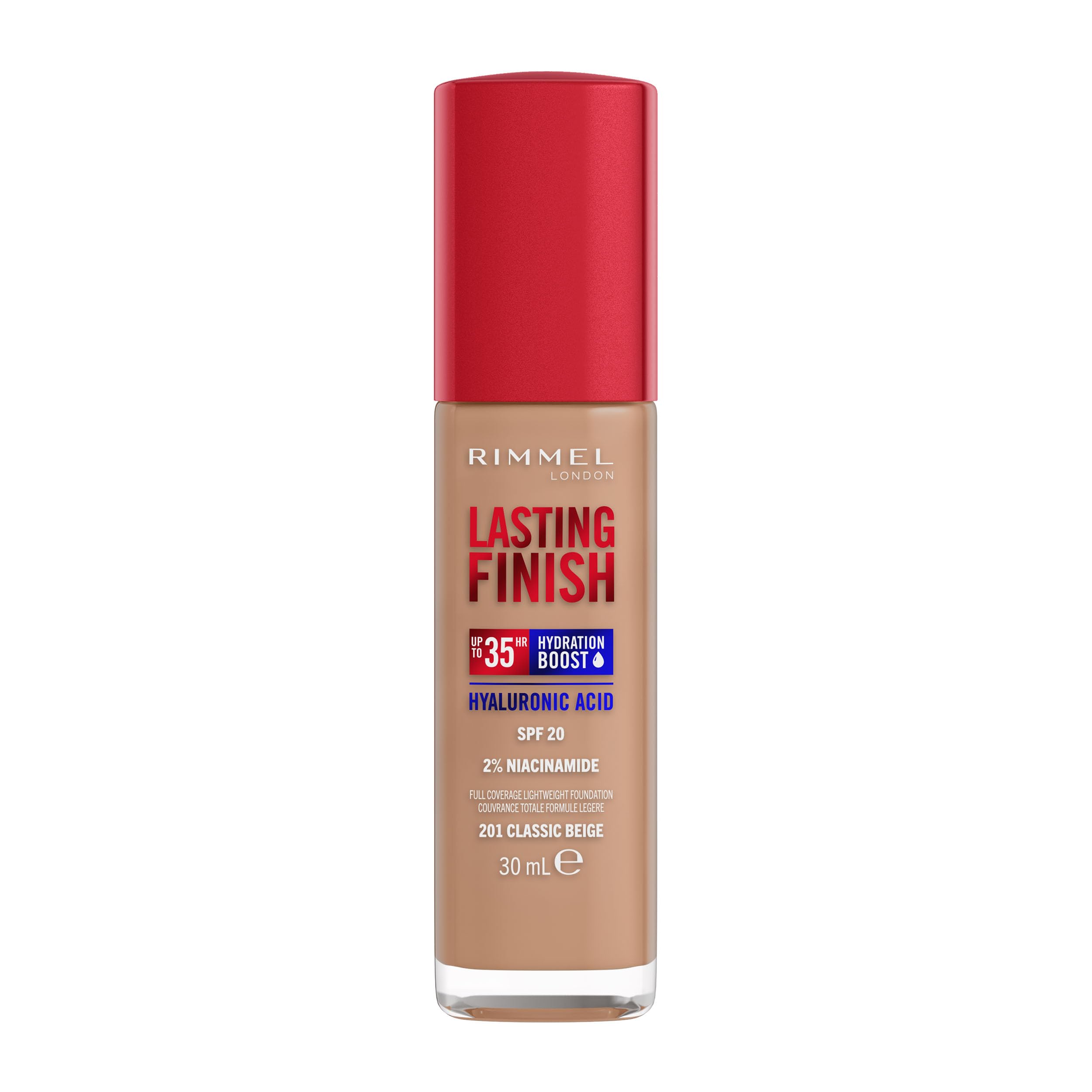 Rimmel Lasting Finish 35Hr Foundation - Full Coverage, Hydrating, SPF20, 30ml, 201 Classic Beige 1